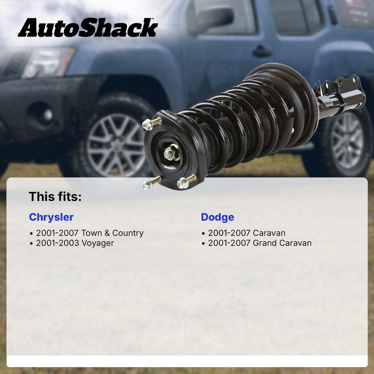 AutoShack Front Complete Strut & Coil Spring Assembly - Passenger Side for Dodge & Chrysler, Grand Caravan 2001-2007 Town & Country 2001-2007 Voyager 2001-2003, FWD V6 3.3L 3.8L