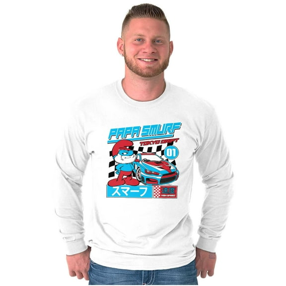 Kanji Papa Smurf Tokyo Drift Racecar Men's Long Sleeve Tee T Shirt Brisco Brands S