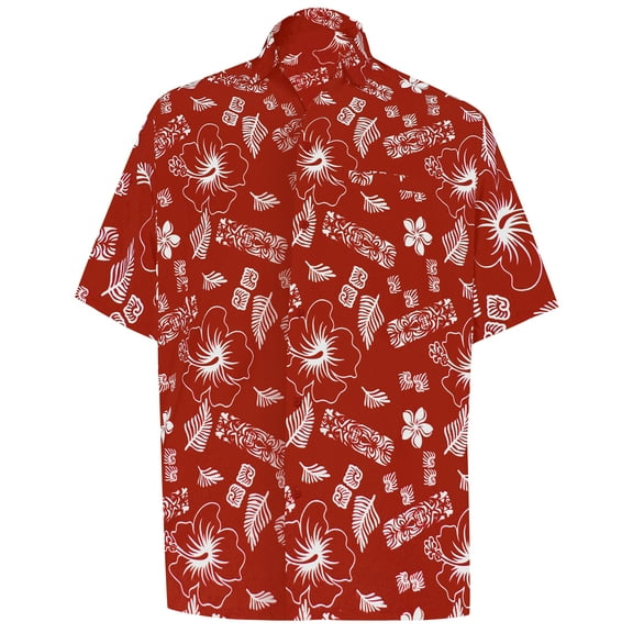 HAPPY BAY Men's Funky Beach Party Tropical Floral Shirts Short Sleeve Button Down Hawaiian Shirt for Men 5XL Berry, Hibiscus Aztec