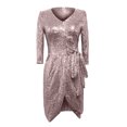 thumbnail image 4 of BLTIBY 2025 Women Sequin Dress Solid Color V Neck Sparkly Glitter Spaghetti Strap Sleeveless Short Party Night Out Club Fashion Dress Rose Gold L, 4 of 7