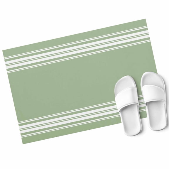 Sage Green Door Mat White Striped Non Slip Absorbent Entrance Mat Washable Low Profile Indoor Doormat for Front Door Entryway Entry 16"x24"
