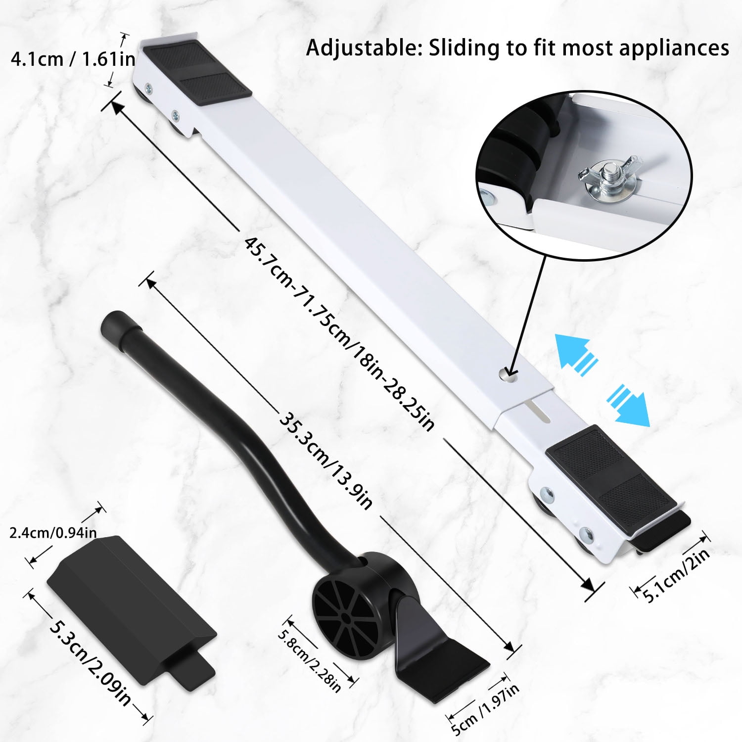 2BK Furniture Mover Tool,Furniture Moving Sliders,1700 lbs Maximum ,Adjustable Mobile Base for Washing Machines, Refrigerator Support Stand, Roller Dolly for Dryers, Dishwashers(White)