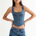 thumbnail image 3 of SNKSDGM Female Black Tank Top Woman with Built in Bra Crop Women's Tank Tops Loose fit Long Cropped Vest for Women Sexy Denim Vest U Sleeveless Jean Tank Top Low Cut Tight fit Fashion Vest L, 3 of 8
