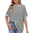 thumbnail image 3 of UVN Striped Tops for Women Summer Short Sleeve T Shirts Casual Crewneck Color Block Shirts, 3 of 10