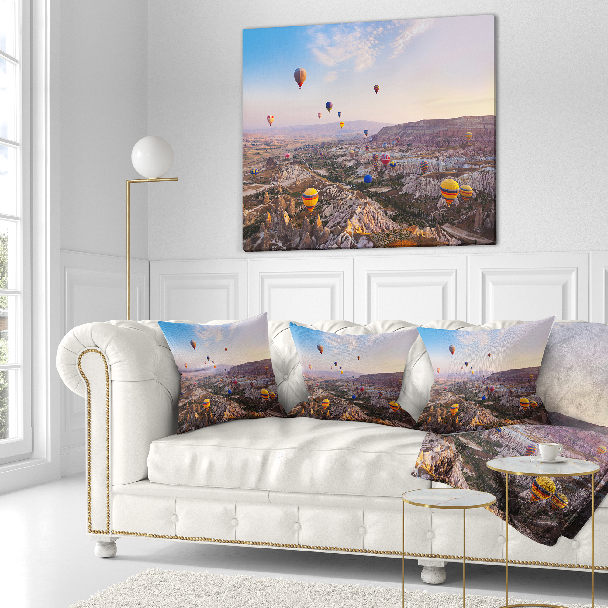 Designart Hot Air Balloon Flying - Photography Throw Pillow - 16x16