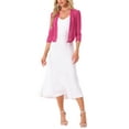 thumbnail image 2 of INSPIRE CHIC Women's Sheer Mesh Bolero Shrugs 3/4 Sleeve Lightweight Elegant Cropped Cardigan M Fuchsia, 2 of 6