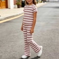 thumbnail image 4 of Zpanxa Girls Outfits Girls Striped Short Sleeve Tee and Flare Pants Set Ruffle Hem 2 Piece Casual Outfit, 4 of 5