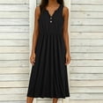 thumbnail image 4 of Women Summer Maxi Dress Solid Color Sleeveless V Neck Button Pleated Elegant Flowy Sundress with Pockets Casual Beach Vacation Dresses, 4 of 9