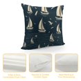 thumbnail image 4 of Nautical Throw Pillow Cushion Case, Sailboat Silhouettes on Waves Along Flying Seagulls Marine Monochrome, Decorative Square Accent Pillow Cover,  Dark Night Blue White, 4 of 5