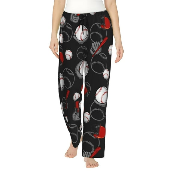 Baseball Ball Women's Comfy Pajama Pants With Pockets,Soft Stretch Drawstring Lounge Pants, Soft Casual Wide Leg Pjs Sleep Bottoms Medium