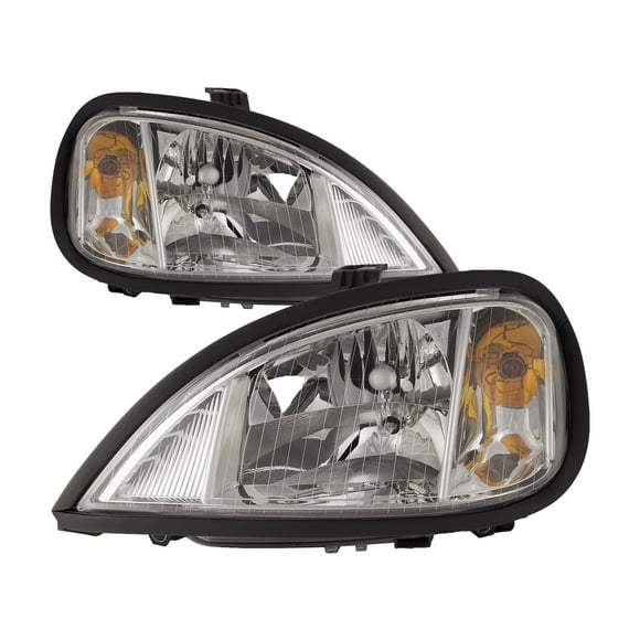 HEADLIGHTSDEPOT Chrome Housing Halogen Headlights Compatible With Freightliner Columbia 1996-2011 Includes Left Driver and Right Passenger Side Headlamps