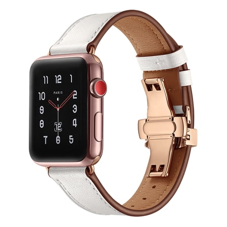 TECH CIRCLE Leather Bands Compatible with Apple Watch Band 42mm 44mm 45mm 46mm 49mm Women, Grain Leather Strap Slim Thin Wristband for iWatch Ultra 2/1 SE SE2 Series 10 9 8 7 6 5 4 3 2 1,White