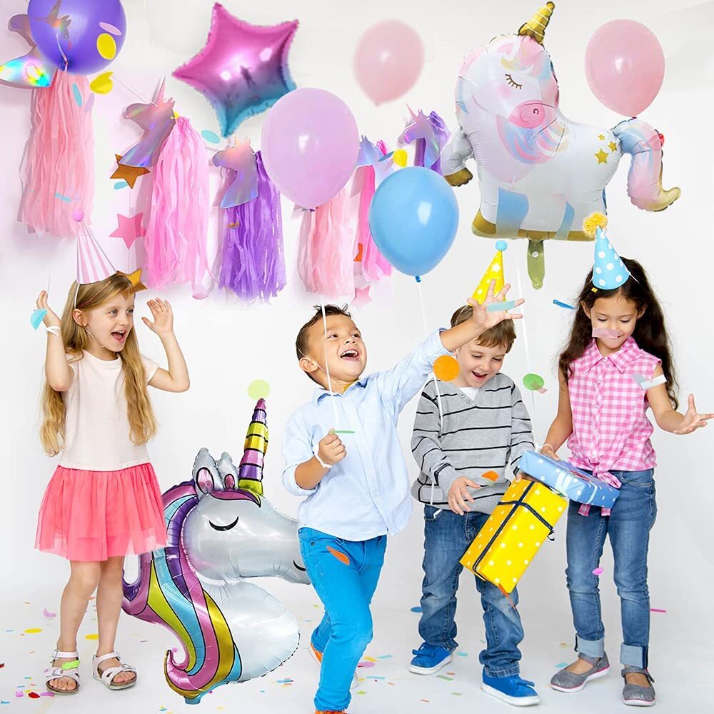 YANSION Unicorn Party Decorations Girls Birthday Party Supplies 3D Unicorn  Balloon Ice Cream Latex Balloons Summer Party with Happy Birthday Banner  Unicorn Party Balloons 