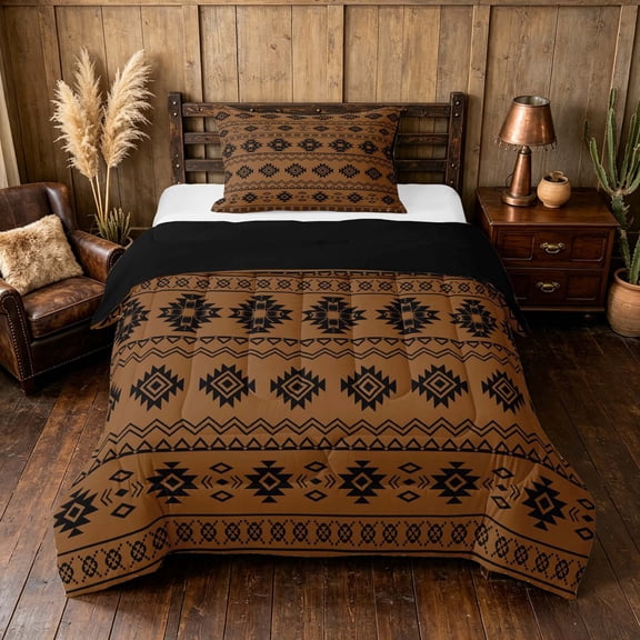 Manfei Boho Aztec Tribal Twin Comforter Sets, Bohemian Geometric Bedding Set, Black, Black Reversible 2-Piece, 1 Comforter and 1 Pillowcase