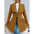 thumbnail image 5 of Women'S Classic Coat Lapel Collar Open Front Long Jacket Pea Coat Camel Color L, 5 of 9