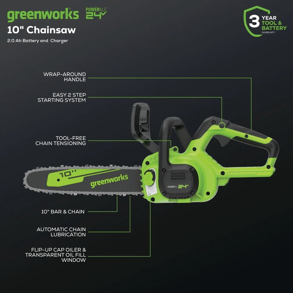 Greenworks Tools Greenworks 24V 10" Cordless Chainsaw Kit