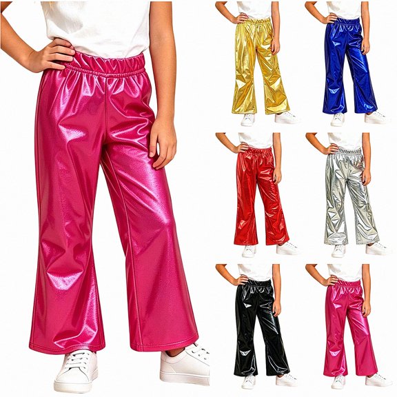 WAVSUF Girls Flare Pants Soft Comfort Lightweight Elastic Waist Fall Casual Party Trendy Pants Pink 7-8