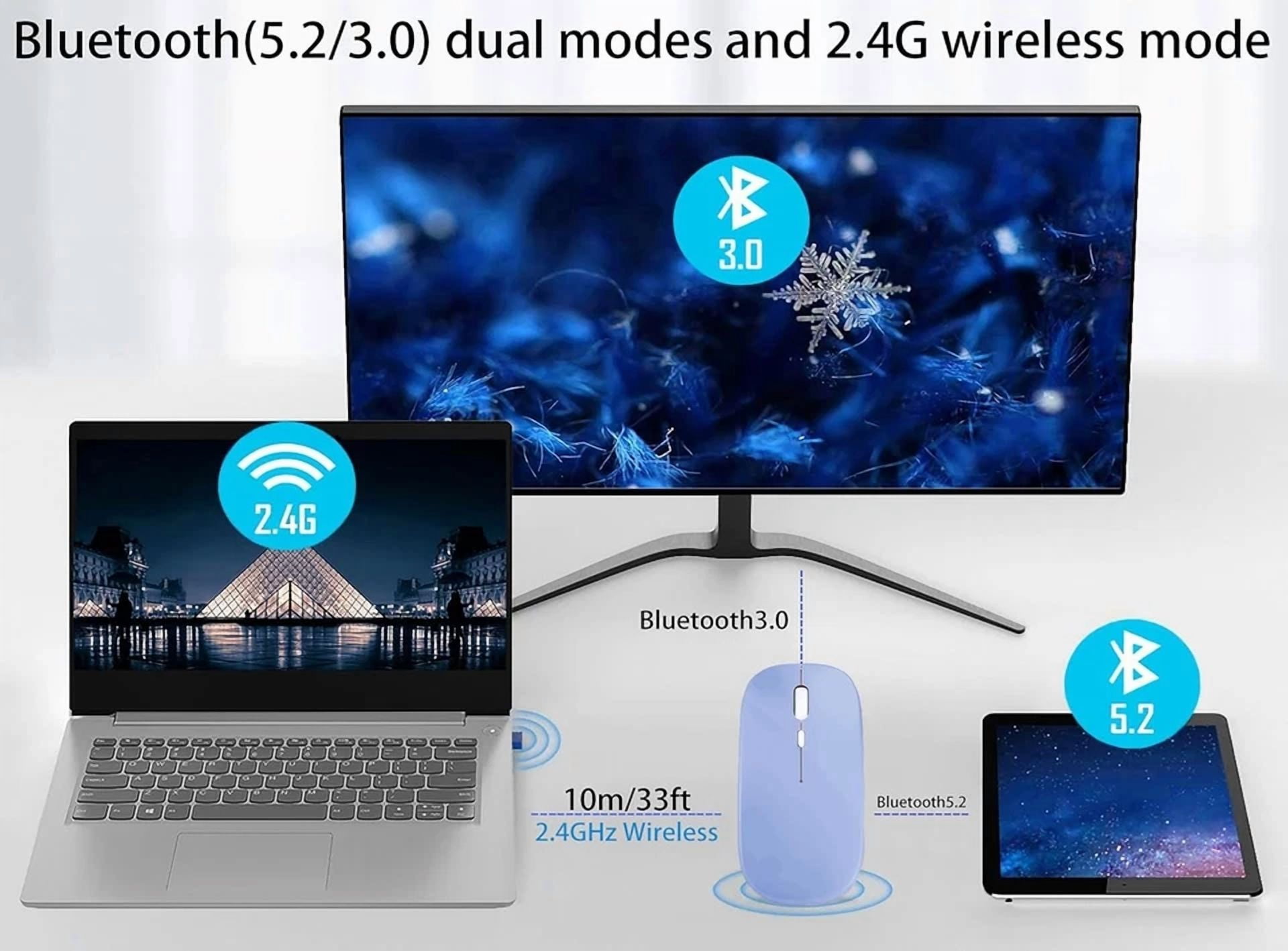 BUTTERFLY- Wireless Bluetooth Mouse Rechargeable Laptop Mice With Led Lights Silent Blue