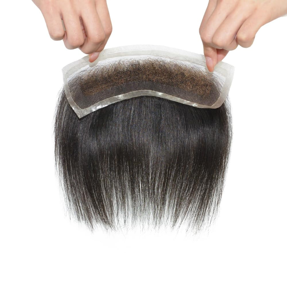 Full Lace Hairline Front Toupee French Lace Men's Invisible Bangs Wig Mens Frontal Hairpiece