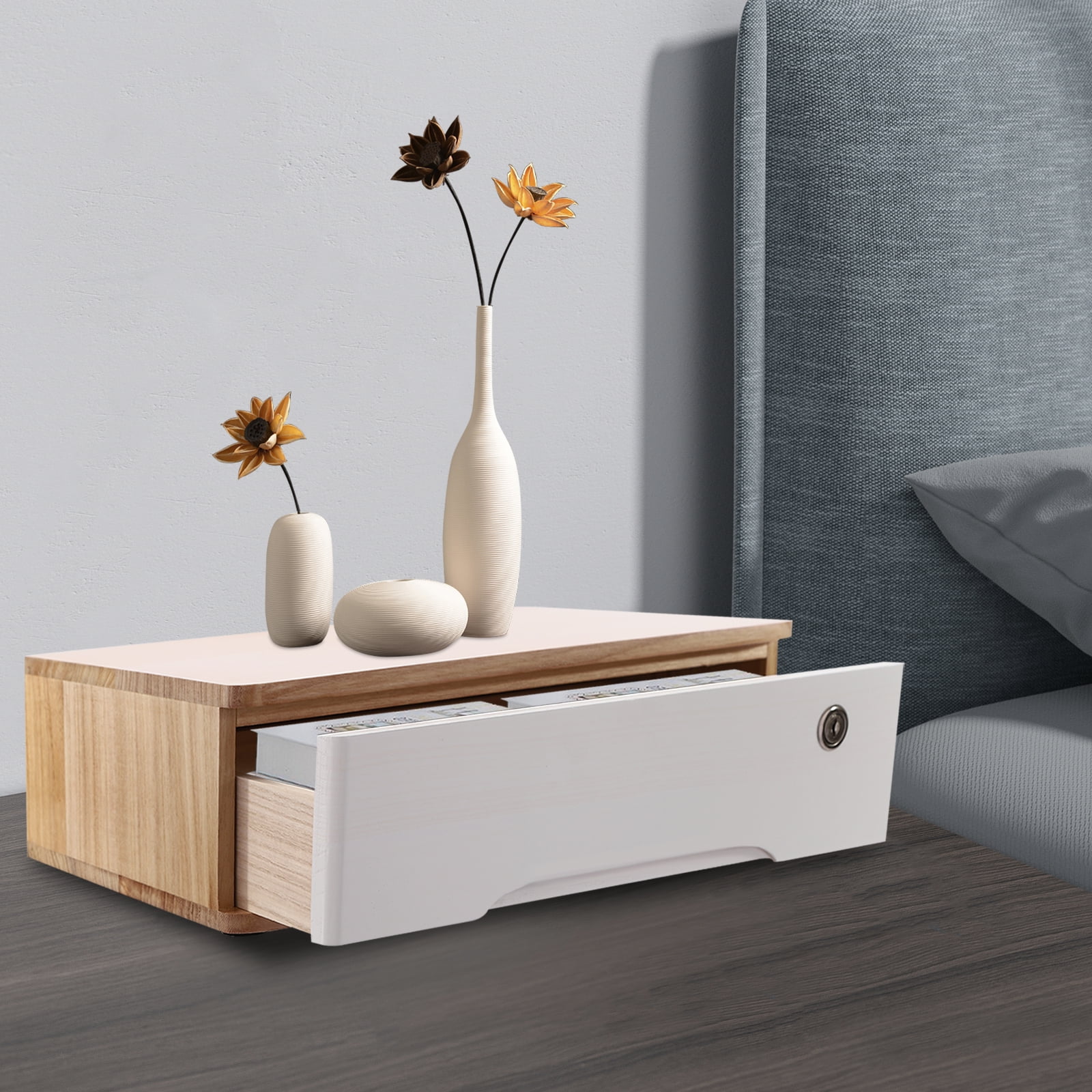 Wildnix Wooden Desktop Storage Box with Lock, Compact 3-Tier Organizer with Drawer for Office Supplies, Personal Items, and Books