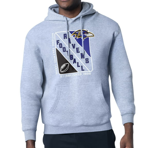 Men's Starter Heather Gray Baltimore Ravens Shield Logo Pullover Hoodie