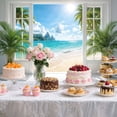 thumbnail image 4 of Window View Tropical Beach Backdrop , Coastal Ocean Scene Photography Background, Summer Beach Window Wall Decor Backdrop for Home Party Photoshoot, Palm Tree & Seaside View Photo Booth Prop 10x8ft, 4 of 6