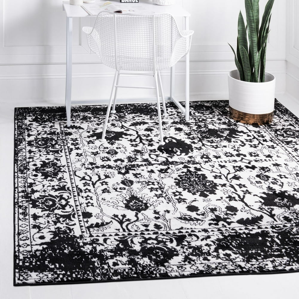 Oregon Collection Rug 8 Ft Square Black And White LowPile