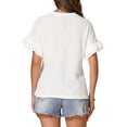 thumbnail image 3 of INSPIRE CHIC Women's Waffle Knit Crew Neck Ruffle Sleeves Casual Blouses XS White, 3 of 5