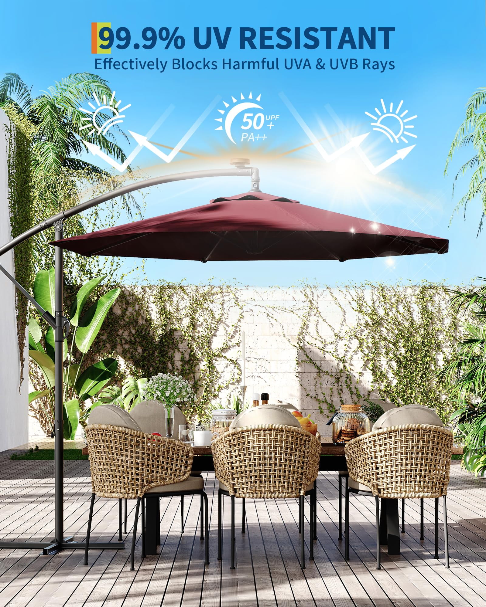 Goldensoil 10ft Patio Umbrellas Offset Outdoor Cantilever Hanging Umbrella with Infinite Tilt,Claret