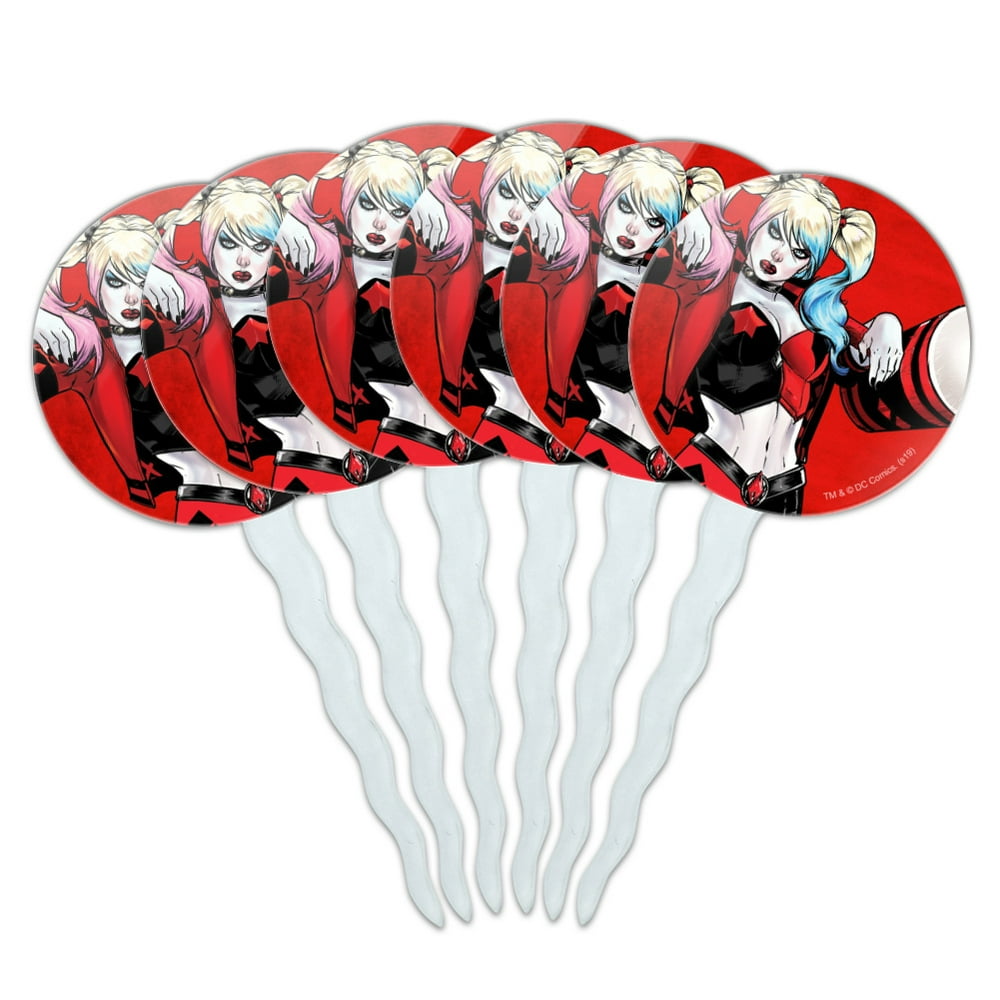 Harley Quinn Character Cupcake Picks Toppers Decoration Set of 6