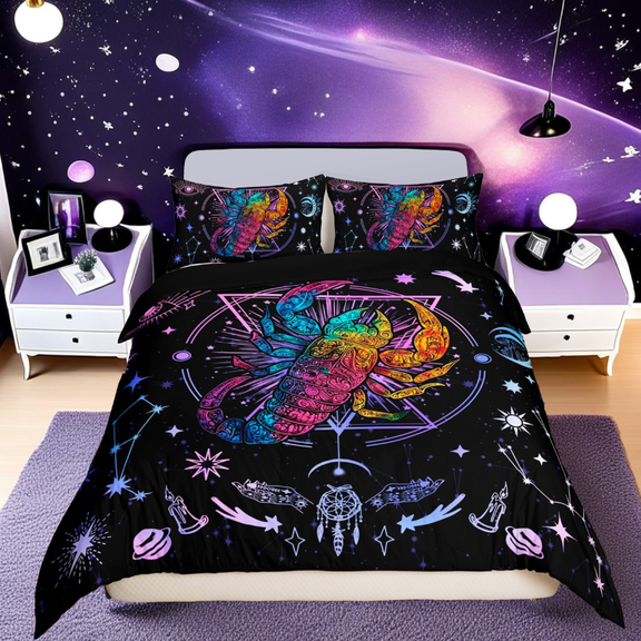 Erosebridal Boho Scorpio Comforter Cover Twin, Hippie Horoscope Bedding Twin Size, Constellations Astrology Home Decor, Reversible 2 Pieces (No Comforter)