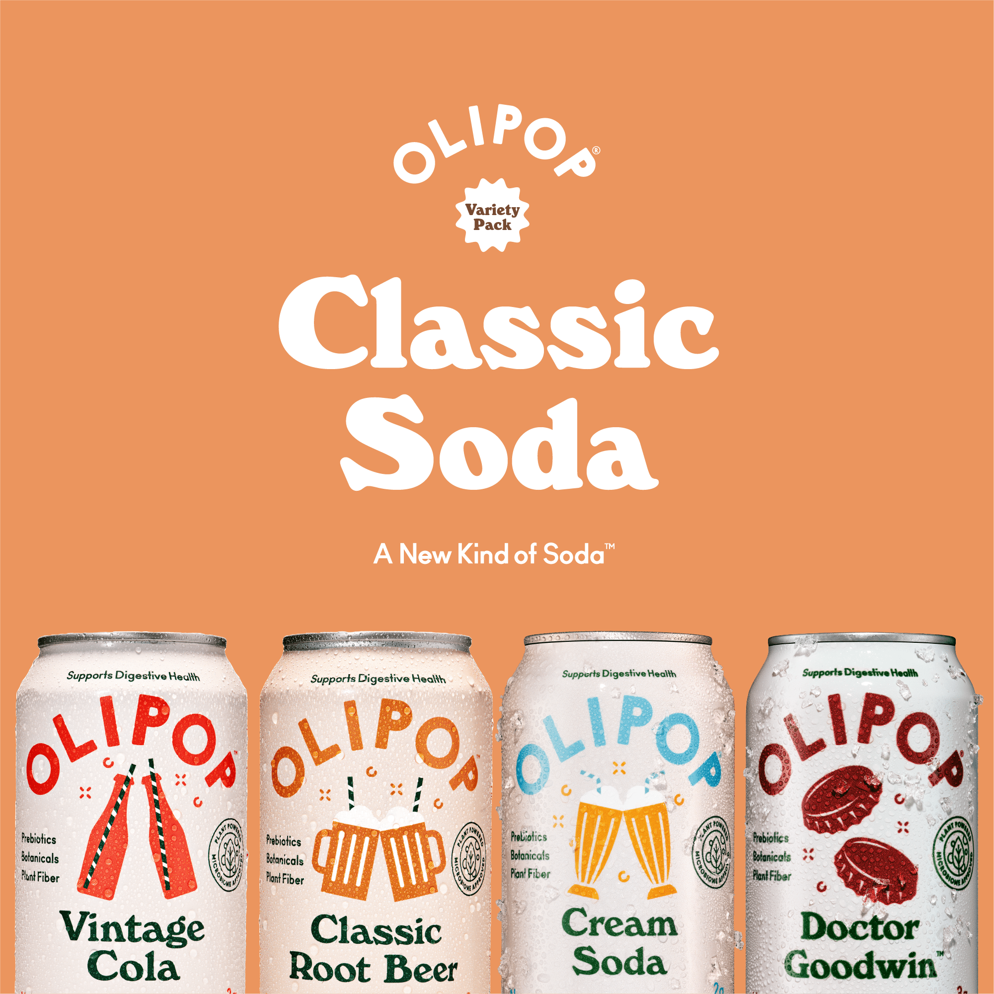 Olipop Prebiotic Soda Pop,Classic Soda Variety Pack, High Fiber, 12 fl oz 12 Pack