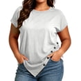 thumbnail image 2 of Yourumao Women's Plus Size Tops Asymmetrical Hem Short Sleeve Tunics with Button V Neck Loose Casual Blouses for Summer Outdoor, 2 of 6