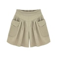 thumbnail image 2 of Yuangui Dark Khaki Women Casual Shorts Large Loose Breathable Shorts Pants Cotton Short Trouser Summer Fashion Costume for Lady- Size XXL, 2 of 10