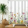 thumbnail image 3 of SUNOLIFE Floral Shower Curtain Spring Flowers Plants Waterproof Fabric Bathroom Curtain 72x72 in, 3 of 4