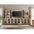 thumbnail image 2 of WAMPAT Modern Farmhouse TV Stand with 3-Tier Bookshelf & 4 Large Storage Cabinets, Adjustable Shelf Wooden Media Console with Glass Doors, Entertainment Center for Living Room, 2 of 10