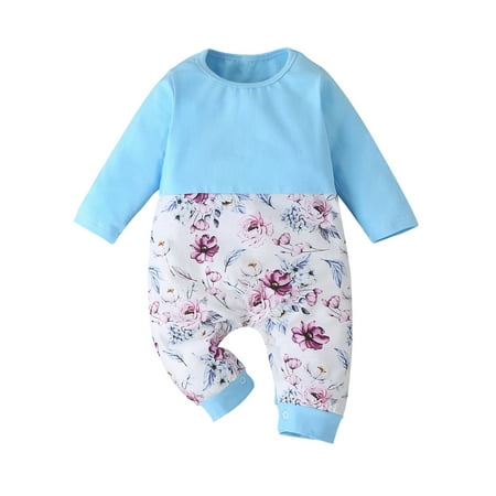 

Odeerbi Baby Bodysuit Layette Onesies for Toddler Newborn Infant Boy Girl Floral Print Assorted Color Clothes Romper Jumpsuit Light Blue