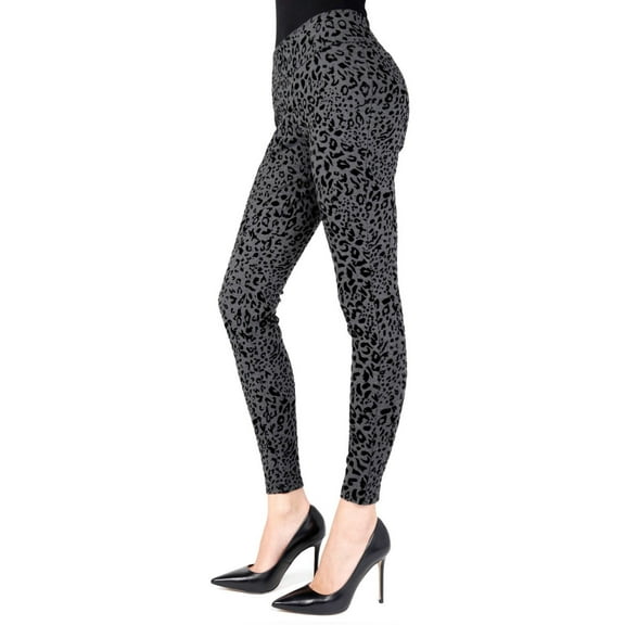 SlimMe Flocked Monochrome Cheetah Leggings - Womens - Female (Small/Medium, Black)