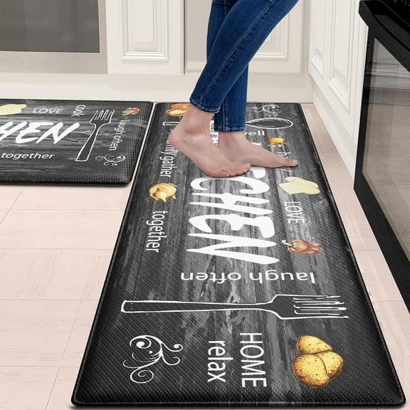 Anti Fatigue Kitchen Mats [2PCS] Non-Skid Waterproof Kitchen Mats for Floor Farmhouse Kitchen Rugs and Mats Cushioned Comfort Foam Standing Mat for Floor,Office,Desk,Laundry Room