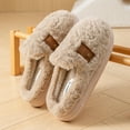 thumbnail image 2 of Womens House Slippers Non-Slip Flat Heel Closed Toe Slip-on Flats Slides Winter Casual Indoor Outdoor Home Warm Woolen Flats Shoes for Couples Khaki 6.5, 2 of 10