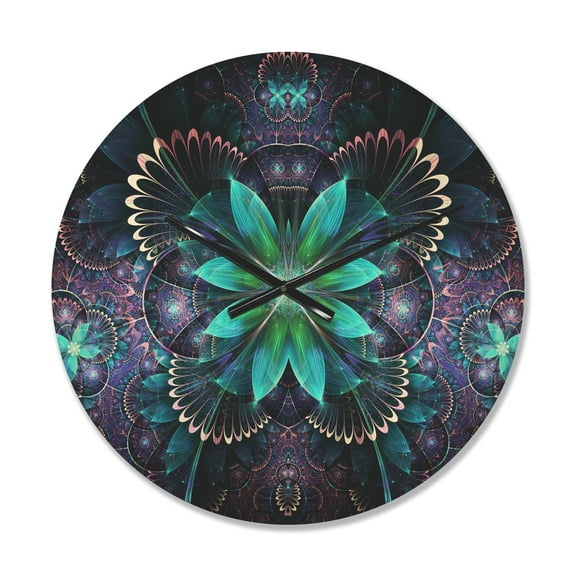 Designart 'Blue Digital Art Fractal Flower' Modern Wood Wall Clock