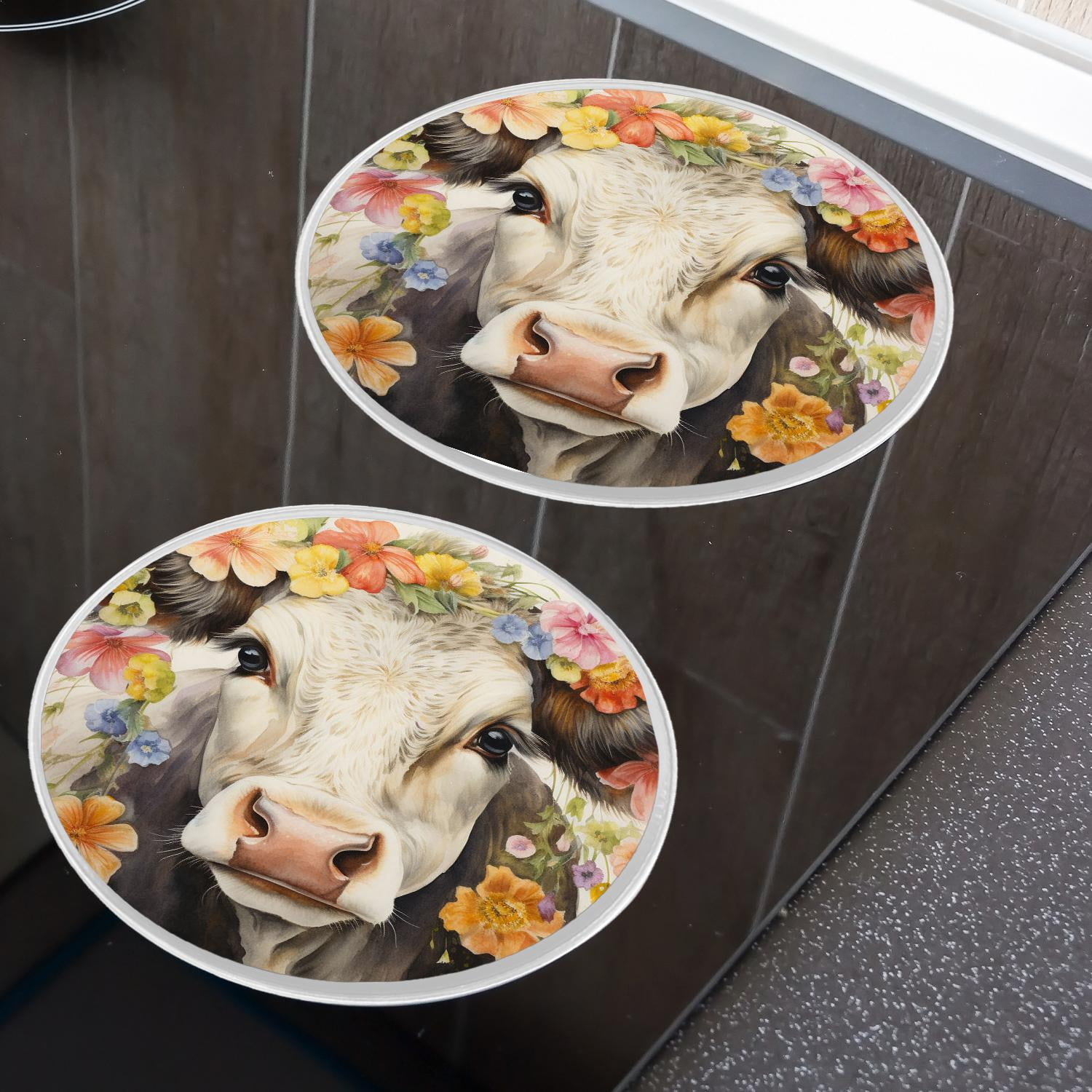 Decorative Stove Burner Covers 4 Pcs Metal Gas Stove Burner Cover 8Inch And 10Inch ,Farmhouse Cow Wooden Exquisite