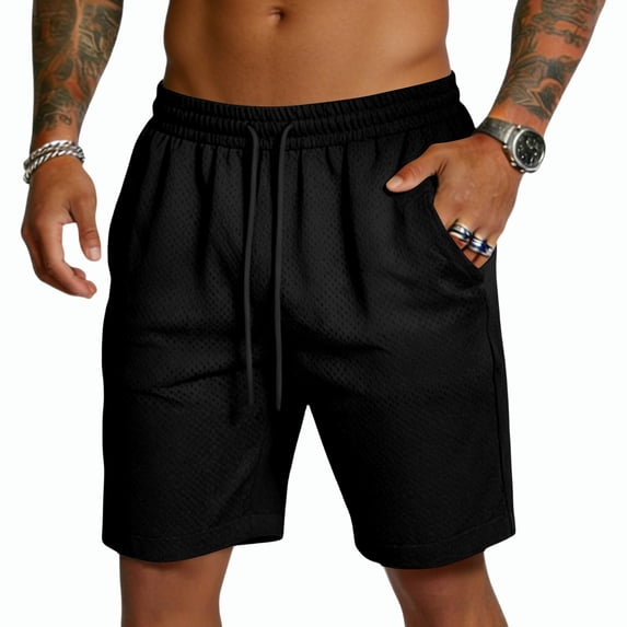 Mens Shorts Quick Dry Gym Drawstring Elastic Waist Shorts Athletic Workout Sports Lightweight Running Shorts with Zip Pockets Black M