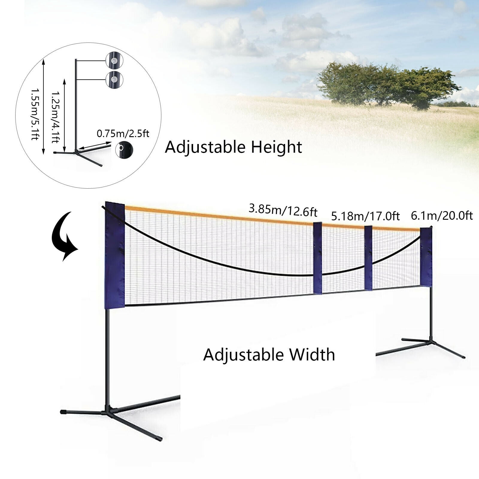 TOOL1SHOoo 20FT Portable Adjustable Standard Badminton Net Set