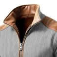thumbnail image 5 of gbyLJF Men's Zipper Jackets Long Sleeve Leather Patchwork Tops Coats Fleece Stand Up Collar Color Blocked Jacket with Pockets, 5 of 5