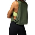 thumbnail image 3 of Large Armhole Tank Tops for Women - Workout Sport Yoga Running Gym Loose Crop Sleeveless Shirts Green L, 3 of 7