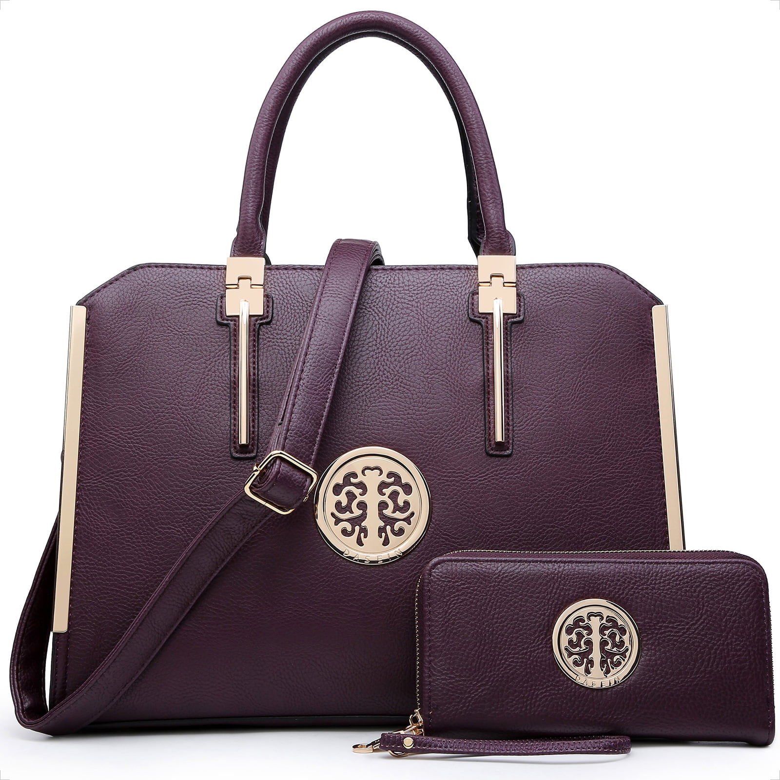 Dasein Women Large Handbag Purse Vegan Leather Satchel Work Bag Shoulder Tote with Matching Wallet