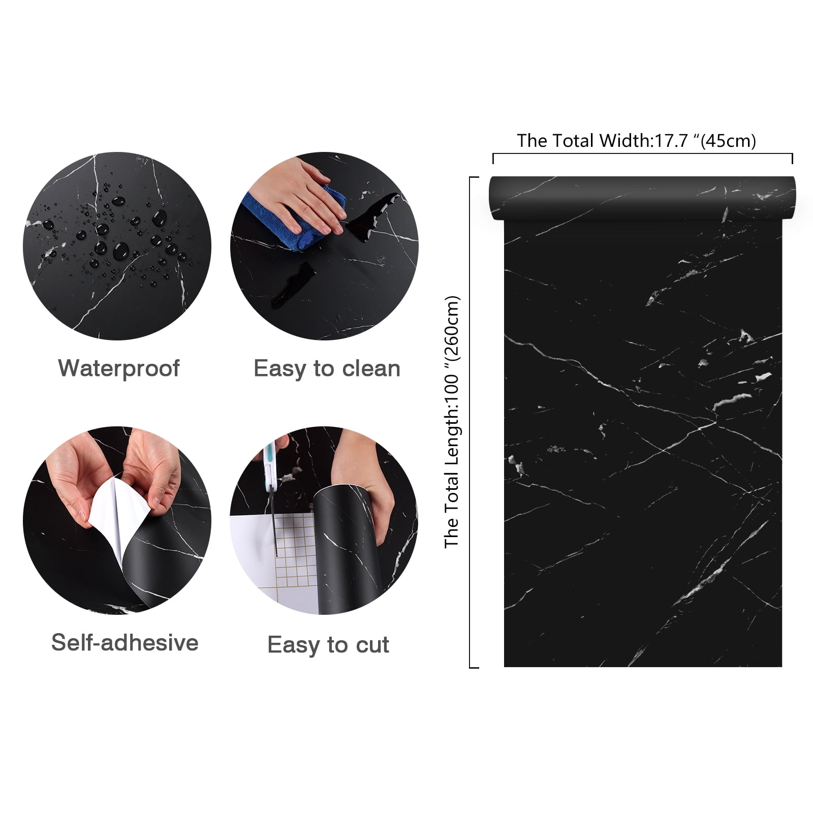 CHIHUT Black Marble Contact Paper for Countertops Waterproof 17.7"x100" Thick Black Marble Wallpaper Peel and Stick for Bathroom Self Adhesive Removable Vinyl Wallpaper for Kitchen Counter Backsplash