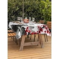 thumbnail image 2 of Outdoor Tablecloth with Umbrella Hole and Zipper, Chinese Mountain Rectangle Table Cloth 60x84 Inch Waterproof Tablecloth, Landscape Painting Red Plum Flowers Picnic Table Cover for Patio Camping, 2 of 7