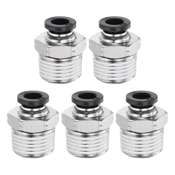 Uxcell 5pcs Push to Connect Fitting 1/4" x 3/8" Thread Brass Straight Union, Black